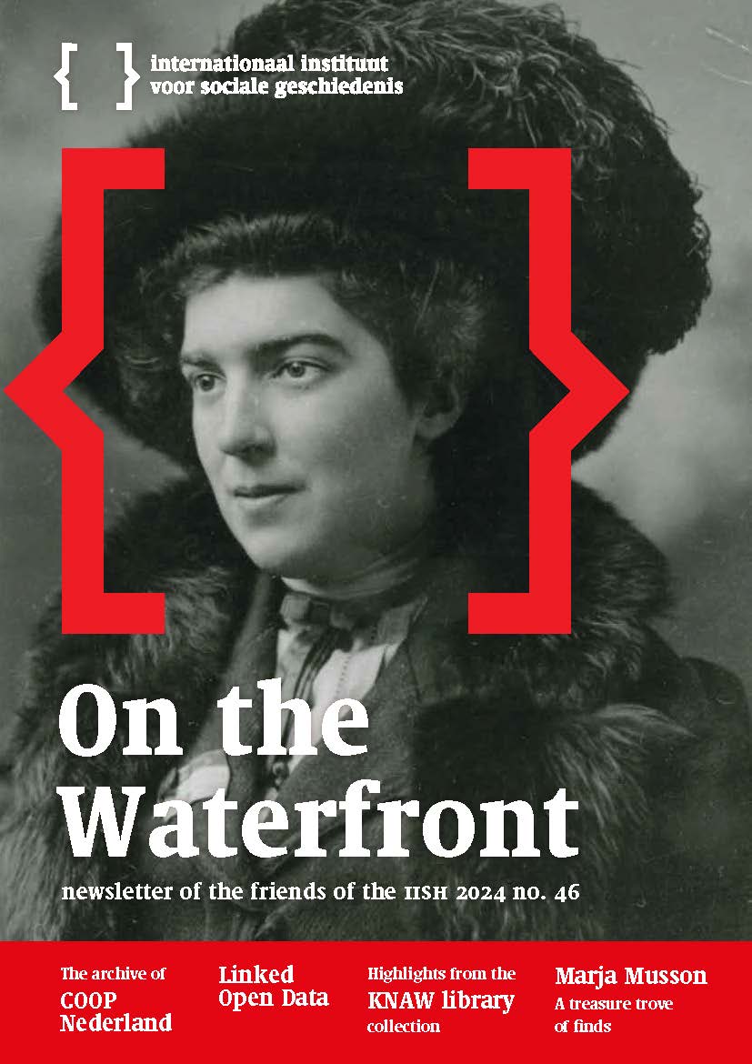 Cover of On the Waterfront 46. Black-and white portrait photo from 1913 of suffragist Isabel Seymour, wearing a dark fur coat and hat.
