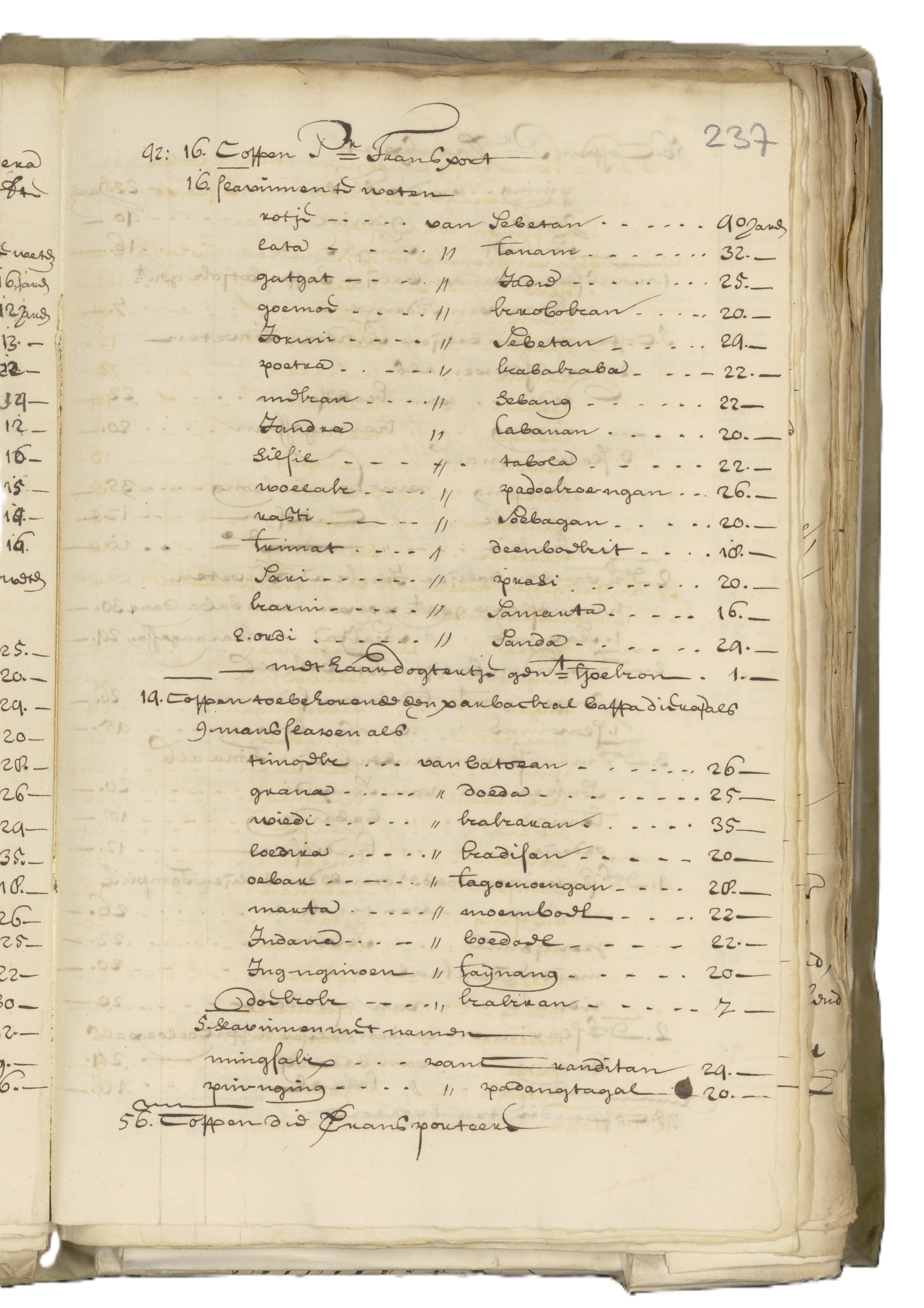 Lijst met namen, leeftijd en afkomst van Balinese slaafgemaakte vrouwen die in Batavia zijn aangekomen, 1718. 