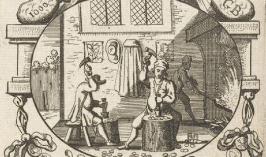 Minters producing coins. Engraving, Gaspar Bouttats, 1679. Rijksmuseum, RP-P-1911-406