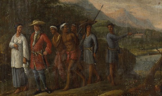 Hollandse koopman met slaven in heuvellandschap, anoniem, 1700 - 1725