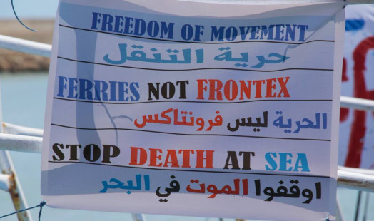Protest action at the harbour of Zarzis, Tunisia, April 2018.